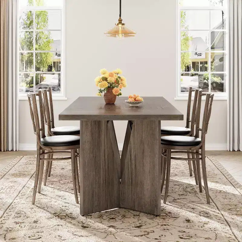 Table à manger rectangulaire de 180 cm pour 6 personnes, table de cuisine de style ferme rustique avec pieds robustes