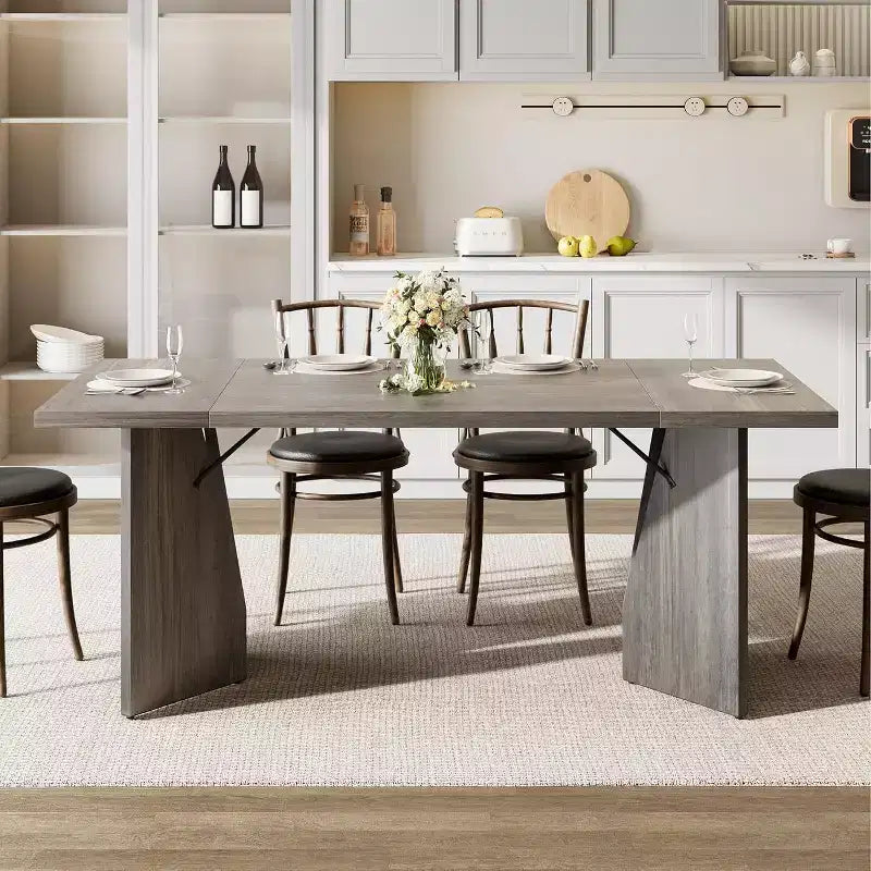 Table à manger rectangulaire de 180 cm pour 6 personnes, table de cuisine de style ferme rustique avec pieds robustes