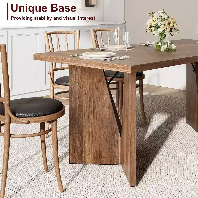 Table à manger rectangulaire de 180 cm pour 6 personnes, table de cuisine de style ferme rustique avec pieds robustes