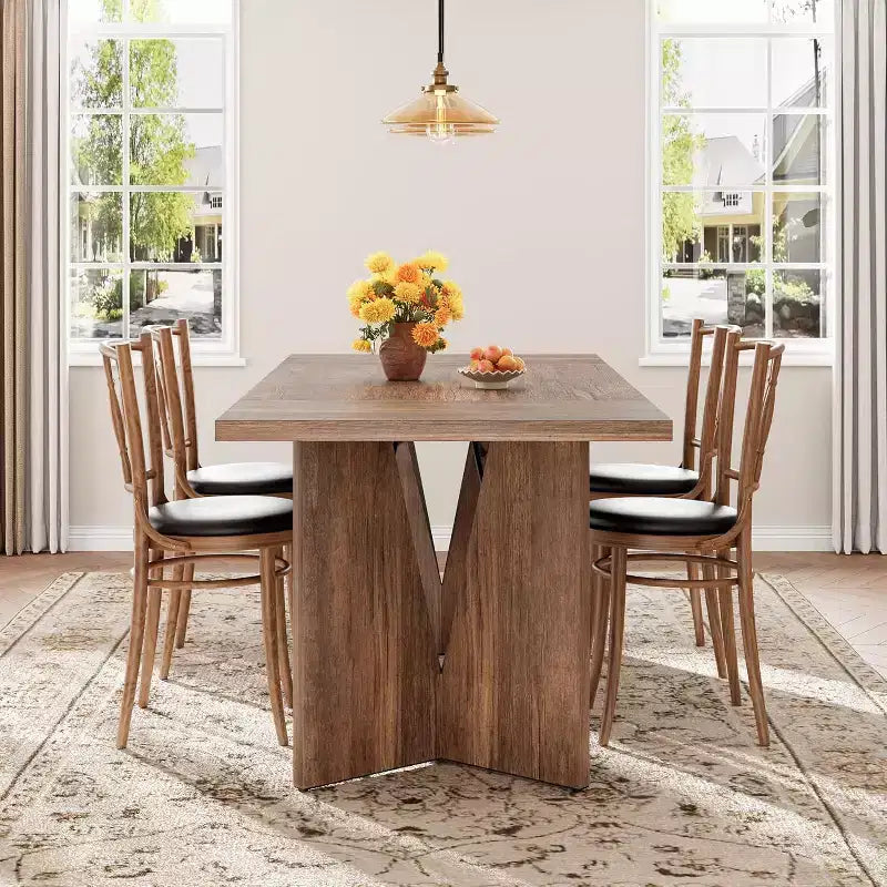 Table à manger rectangulaire de 180 cm pour 6 personnes, table de cuisine de style ferme rustique avec pieds robustes