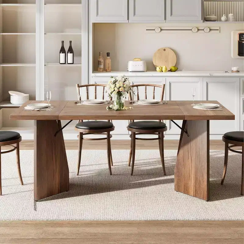 Table à manger rectangulaire de 180 cm pour 6 personnes, table de cuisine de style ferme rustique avec pieds robustes