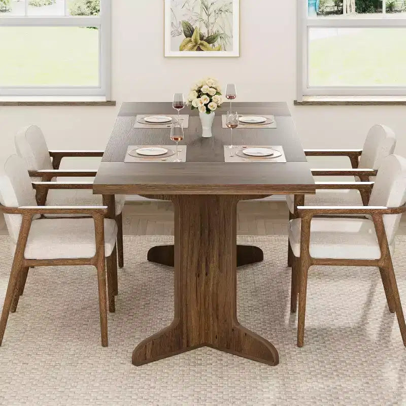Table de salle à manger 71" pour 6 à 8 personnes, table de dîner moderne avec pieds en bois uniques, sans chaises