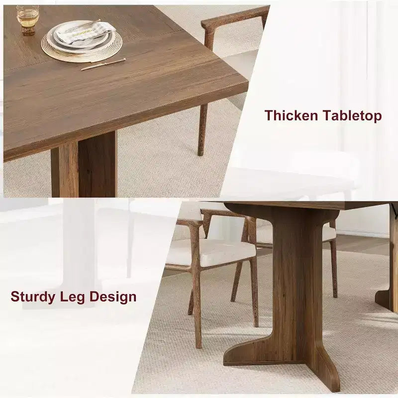 Table de salle à manger 71" pour 6 à 8 personnes, table de dîner moderne avec pieds en bois uniques, sans chaises