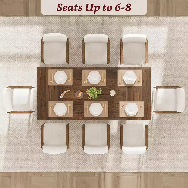 Table de salle à manger 71" pour 6 à 8 personnes, table de dîner moderne avec pieds en bois uniques, sans chaises
