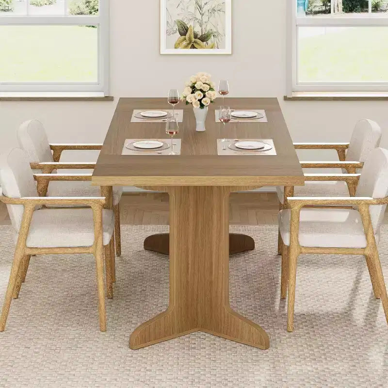 Table de salle à manger 71" pour 6 à 8 personnes, table de dîner moderne avec pieds en bois uniques, sans chaises