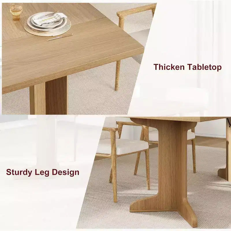 Table de salle à manger 71" pour 6 à 8 personnes, table de dîner moderne avec pieds en bois uniques, sans chaises