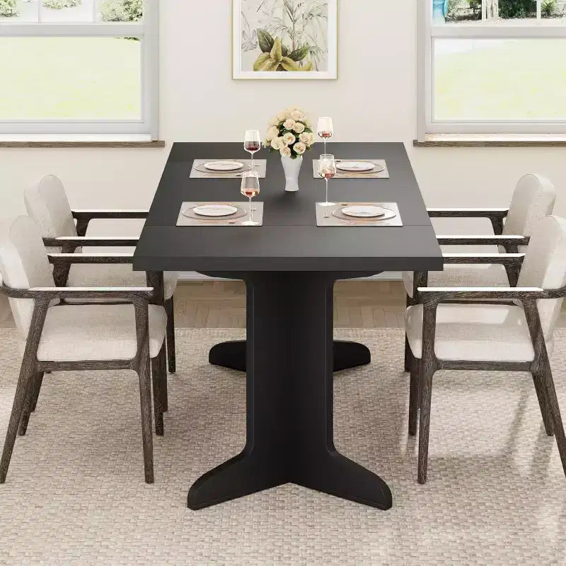 Table de salle à manger 71" pour 6 à 8 personnes, table de dîner moderne avec pieds en bois uniques, sans chaises