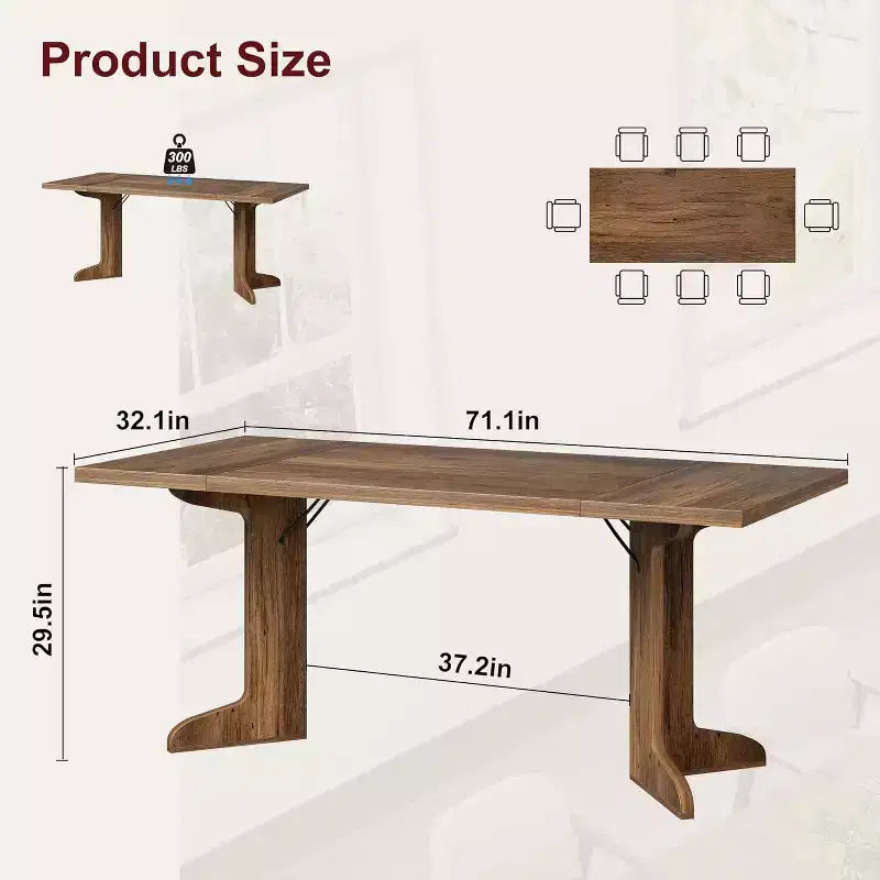 Table de salle à manger 71" pour 6 à 8 personnes, table de dîner moderne avec pieds en bois uniques, sans chaises