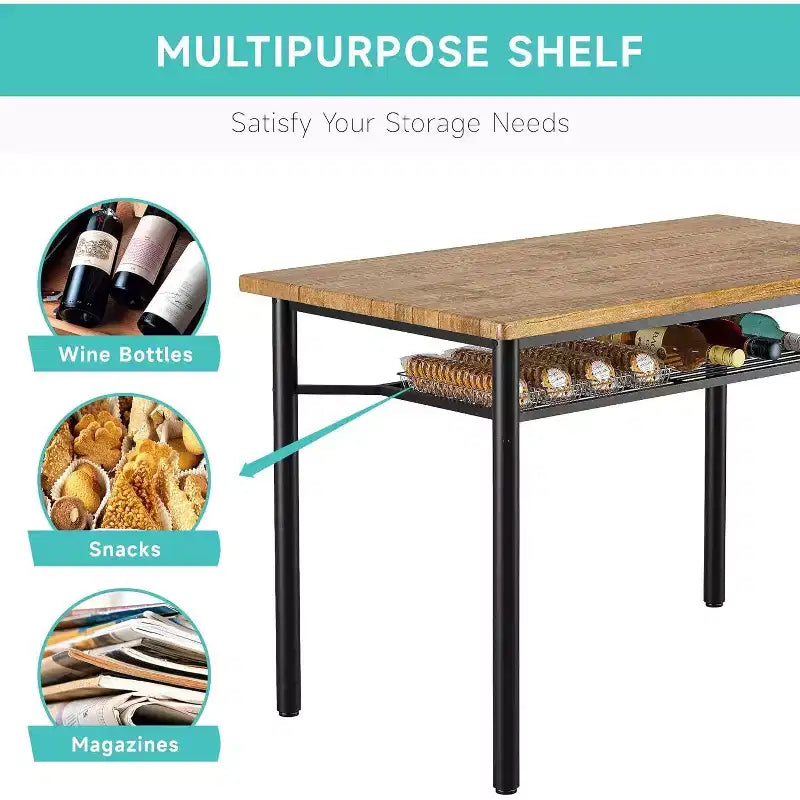 Ensemble de table à manger pour 4 personnes, avec 4 chaises, ensemble de meubles de salle à manger rectangulaire 5 pièces avec étagère de rangement pour petit espace, appartement, dînette
