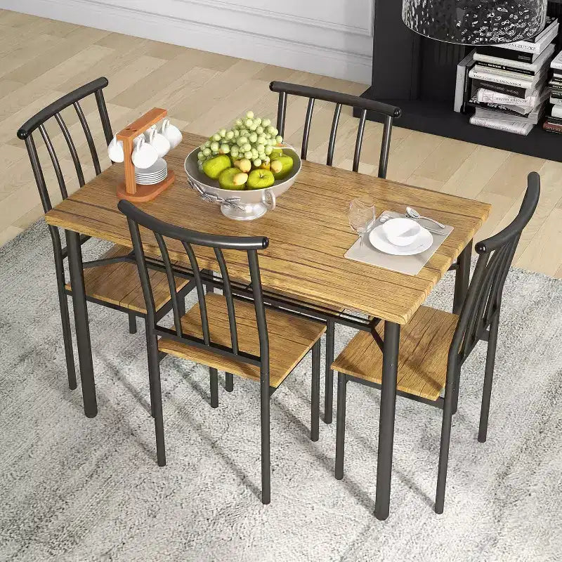 Ensemble de table à manger pour 4 personnes, avec 4 chaises, ensemble de meubles de salle à manger rectangulaire 5 pièces avec étagère de rangement pour petit espace, appartement, dînette