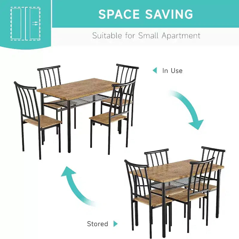 Ensemble de table à manger pour 4 personnes, avec 4 chaises, ensemble de meubles de salle à manger rectangulaire 5 pièces avec étagère de rangement pour petit espace, appartement, dînette