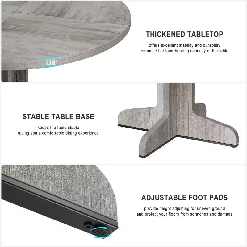 Table à manger ronde de 120 cm pour 4 personnes, pieds incurvés, table de salle à manger moderne, base stable, pour cuisine