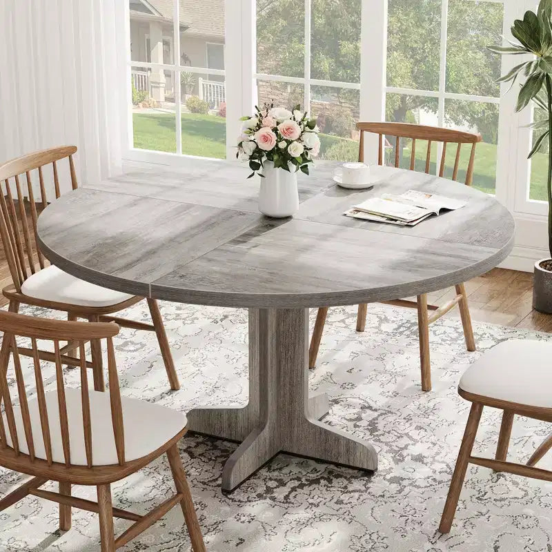 Table à manger ronde de 120 cm pour 4 personnes, pieds incurvés, table de salle à manger moderne, base stable, pour cuisine