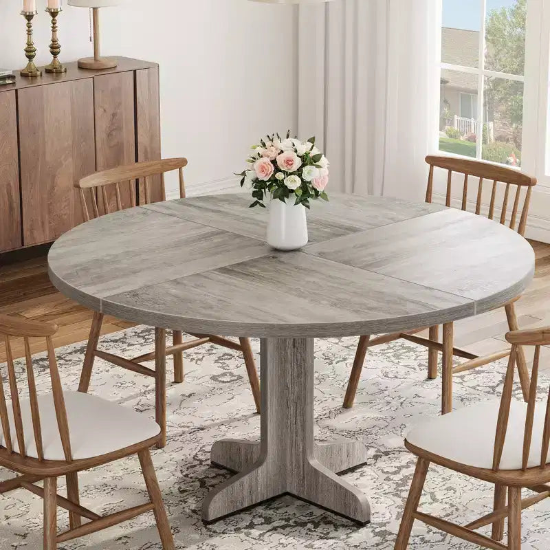 Table à manger ronde de 120 cm pour 4 personnes, pieds incurvés, table de salle à manger moderne, base stable, pour cuisine