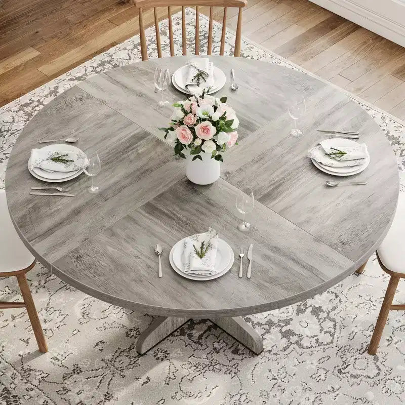 Table à manger ronde de 120 cm pour 4 personnes, pieds incurvés, table de salle à manger moderne, base stable, pour cuisine