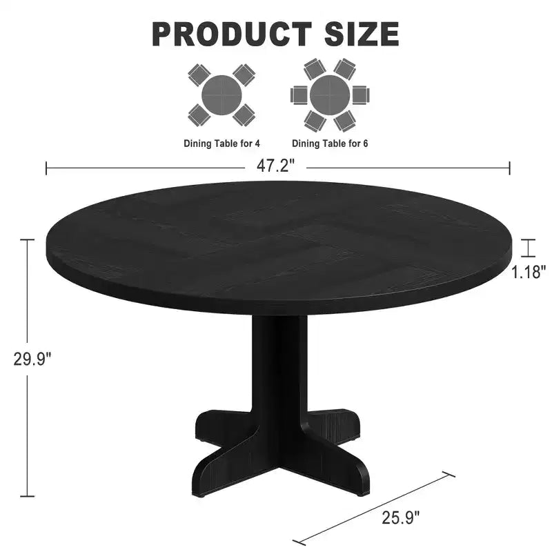 Table à manger ronde de 120 cm pour 4 personnes, pieds incurvés, table de salle à manger moderne, base stable, pour cuisine