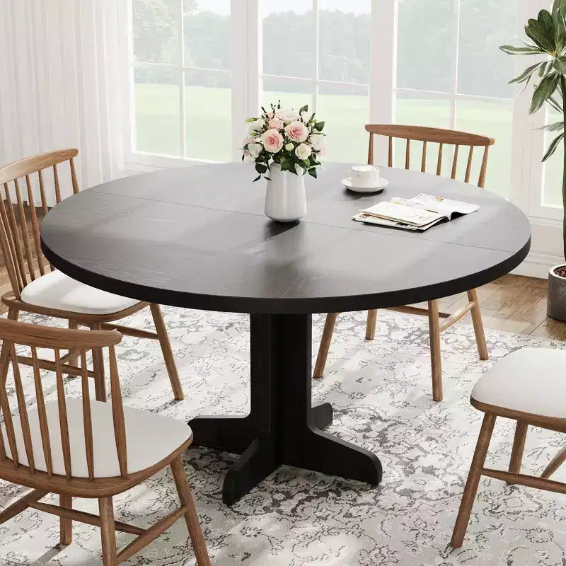 Table à manger ronde de 120 cm pour 4 personnes, pieds incurvés, table de salle à manger moderne, base stable, pour cuisine