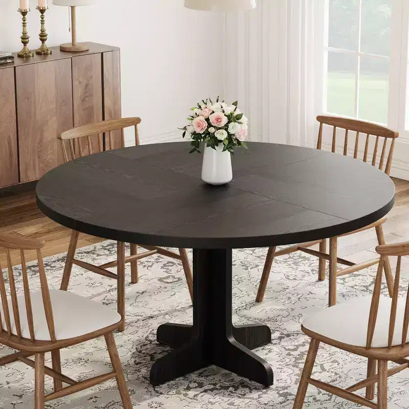 Table à manger ronde de 120 cm pour 4 personnes, pieds incurvés, table de salle à manger moderne, base stable, pour cuisine