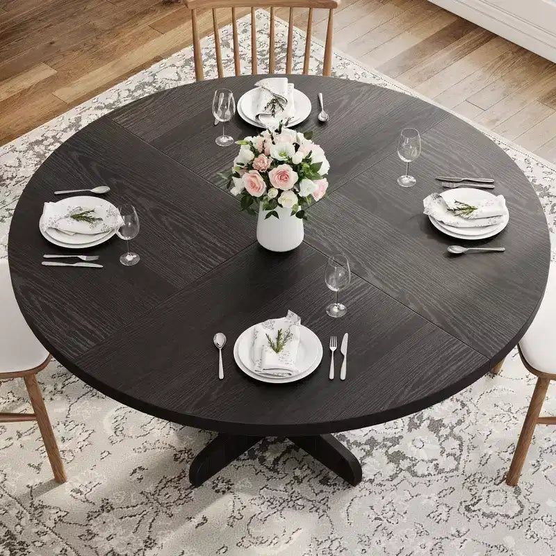 Table à manger ronde de 120 cm pour 4 personnes, pieds incurvés, table de salle à manger moderne, base stable, pour cuisine