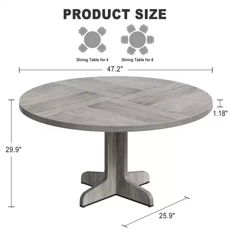Table à manger ronde de 120 cm pour 4 personnes, pieds incurvés, table de salle à manger moderne, base stable, pour cuisine