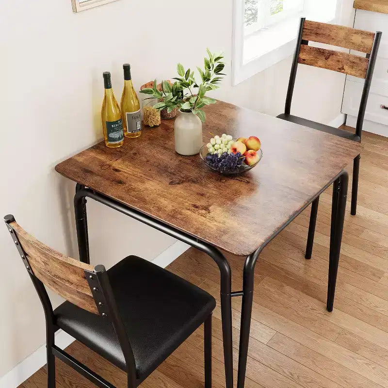 Ensemble de salle à manger 3 pièces vintage pour appartement pour 2 personnes - Table carrée peu encombrante et 2 chaises, petit ensemble de cuisine/salle à manger pour les espaces compacts