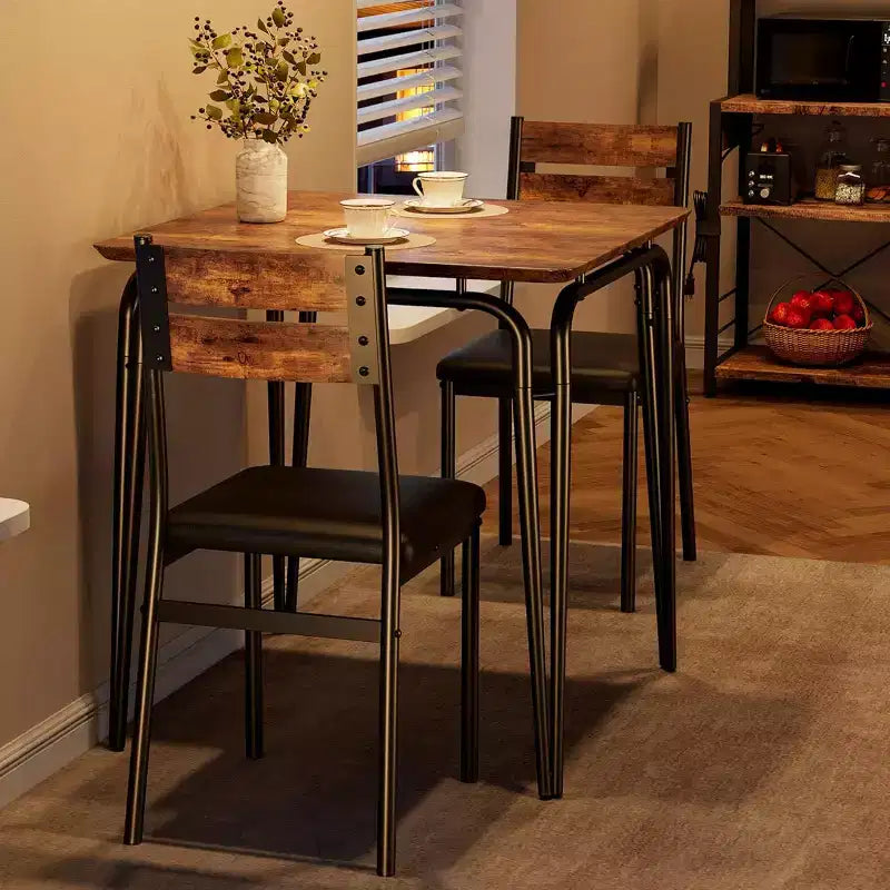 Ensemble de salle à manger 3 pièces vintage pour appartement pour 2 personnes - Table carrée peu encombrante et 2 chaises, petit ensemble de cuisine/salle à manger pour les espaces compacts