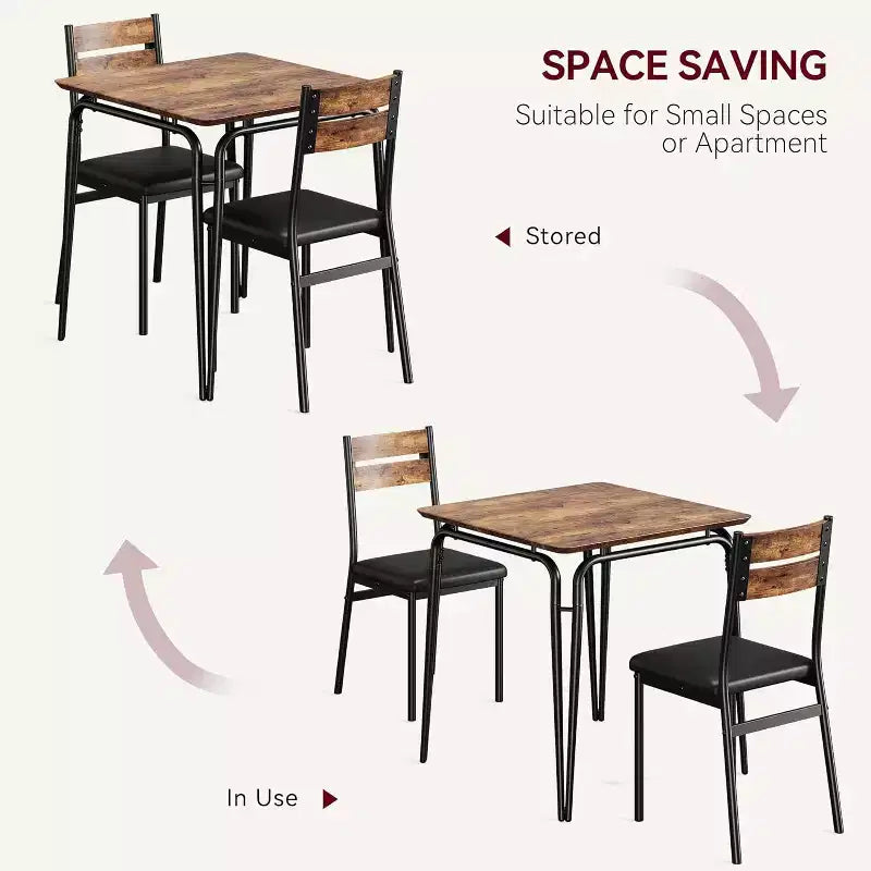 Ensemble de salle à manger 3 pièces vintage pour appartement pour 2 personnes - Table carrée peu encombrante et 2 chaises, petit ensemble de cuisine/salle à manger pour les espaces compacts