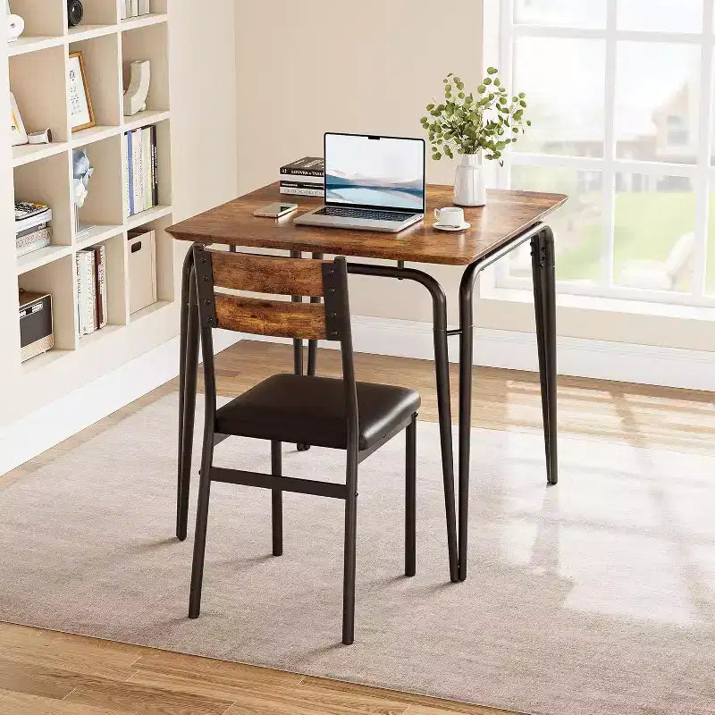 Ensemble de salle à manger 3 pièces vintage pour appartement pour 2 personnes - Table carrée peu encombrante et 2 chaises, petit ensemble de cuisine/salle à manger pour les espaces compacts