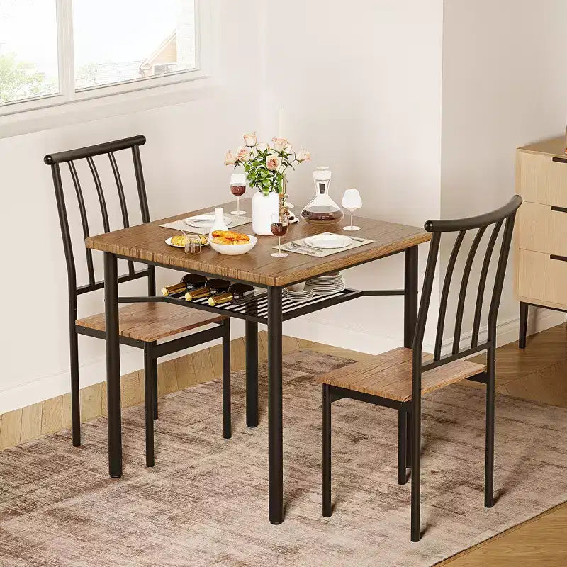 Ensemble table à manger double 3 pièces, table et chaises de cuisine avec casier à vin pour petits espaces