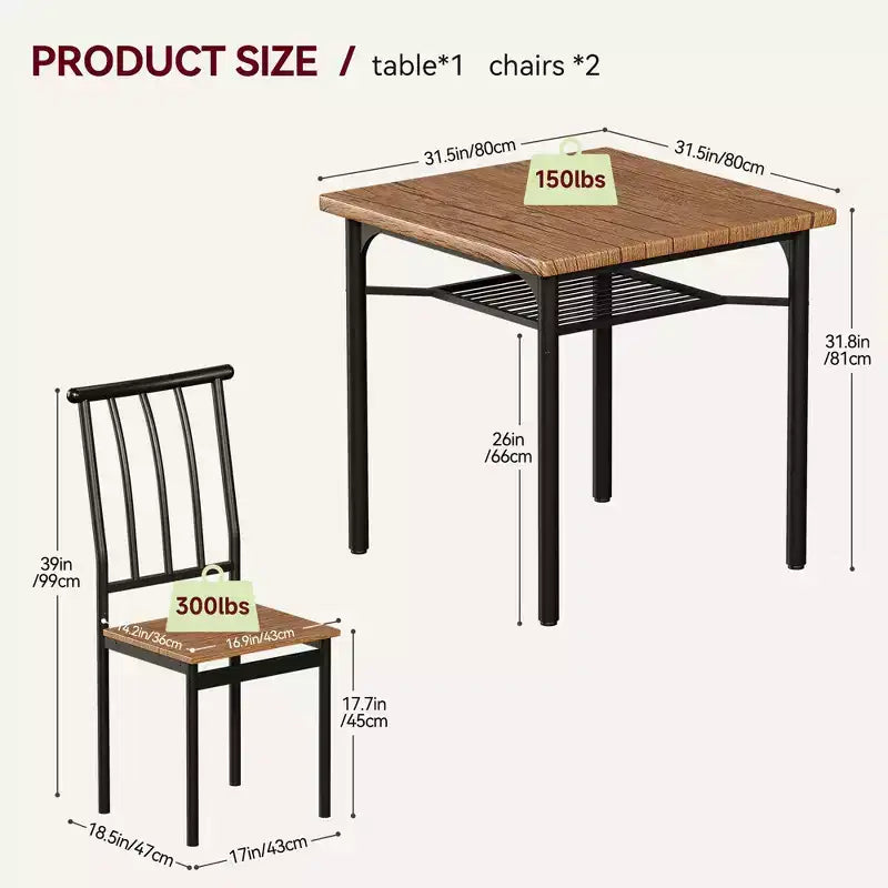 Ensemble table à manger double 3 pièces, table et chaises de cuisine avec casier à vin pour petits espaces