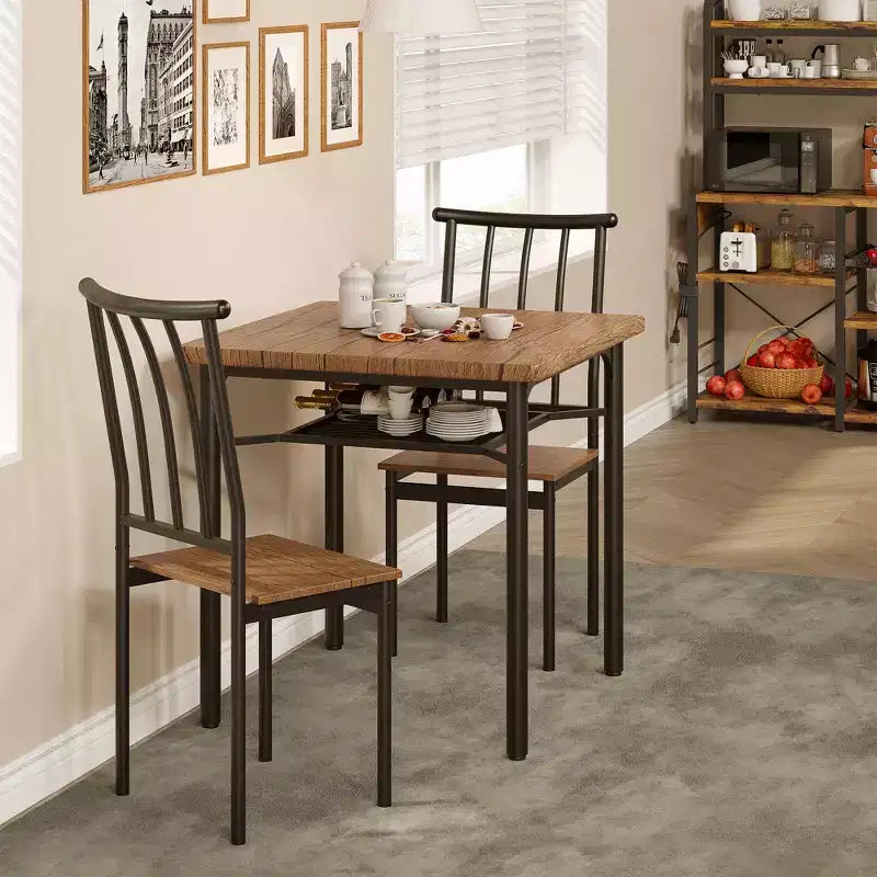 Ensemble table à manger double 3 pièces, table et chaises de cuisine avec casier à vin pour petits espaces