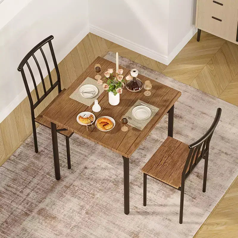 Ensemble table à manger double 3 pièces, table et chaises de cuisine avec casier à vin pour petits espaces
