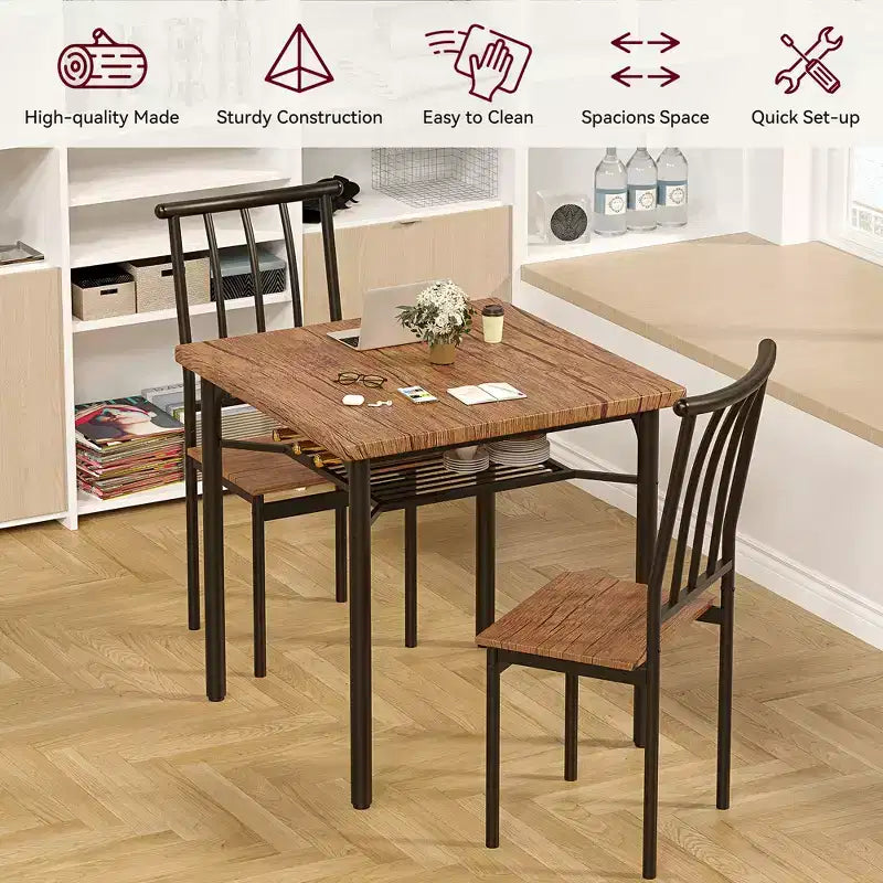 Ensemble table à manger double 3 pièces, table et chaises de cuisine avec casier à vin pour petits espaces