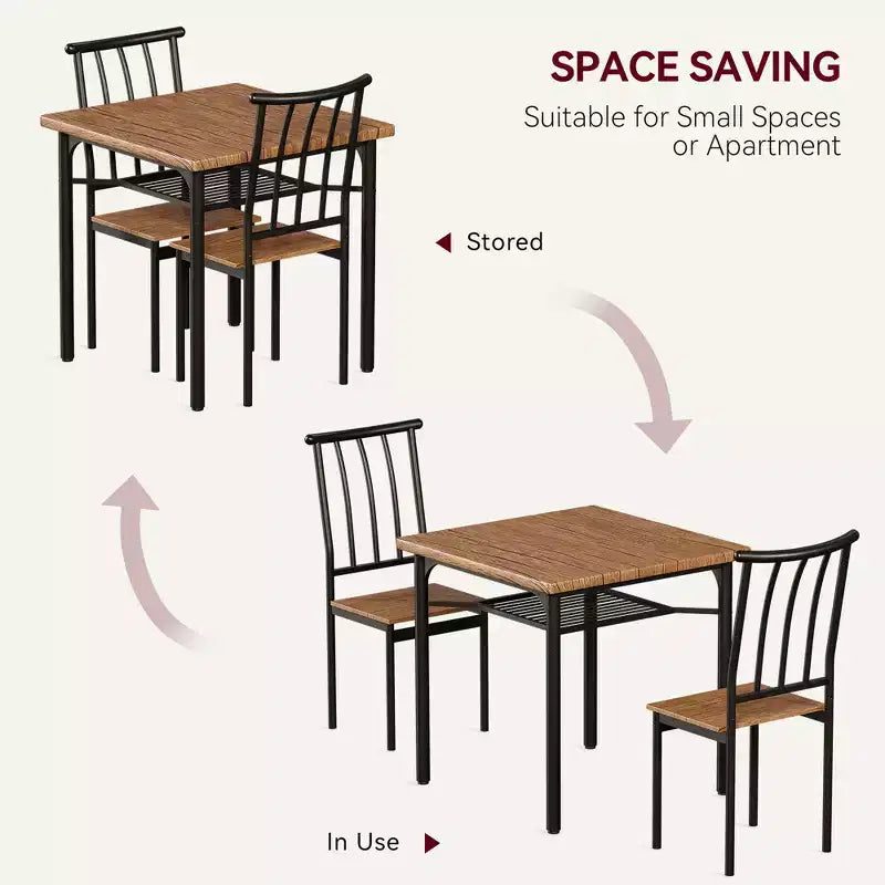 Ensemble table à manger double 3 pièces, table et chaises de cuisine avec casier à vin pour petits espaces