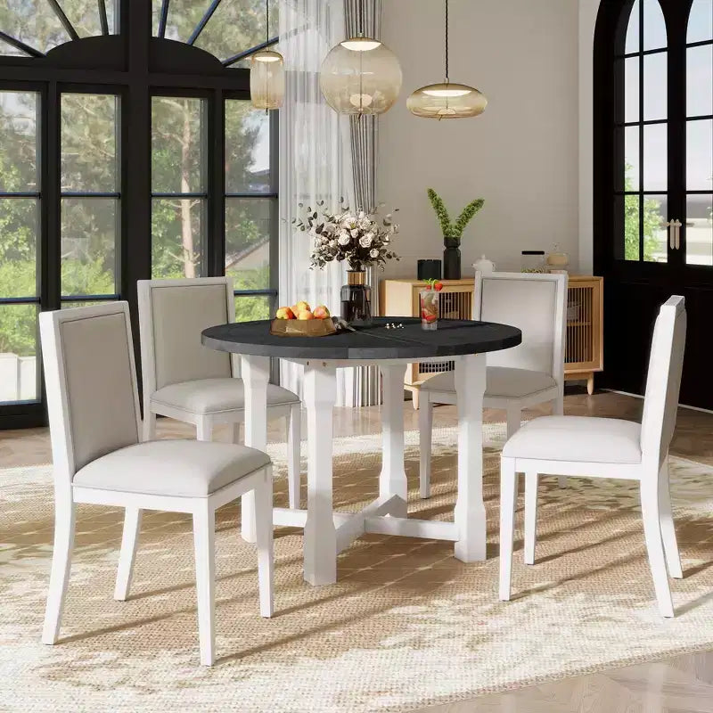 Table de cuisine style ferme Merax avec rallonge amovible et chaises rembourrées