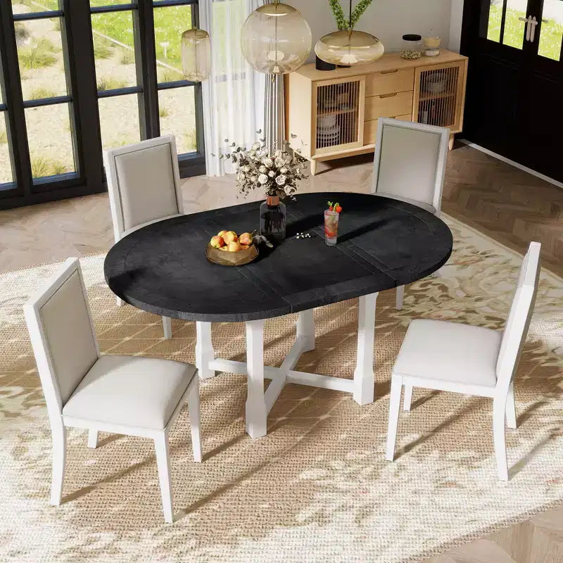 Table de cuisine style ferme Merax avec rallonge amovible et chaises rembourrées