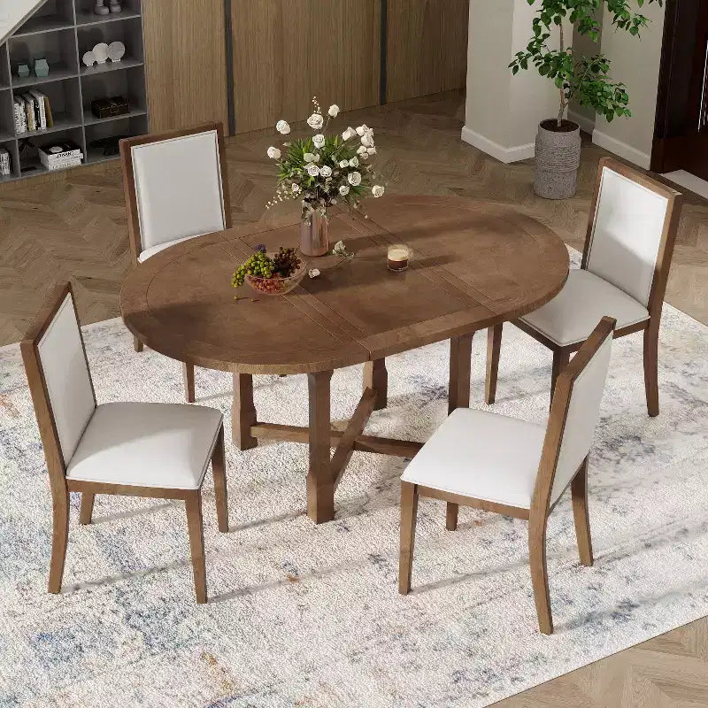 Table de cuisine style ferme Merax avec rallonge amovible et chaises rembourrées