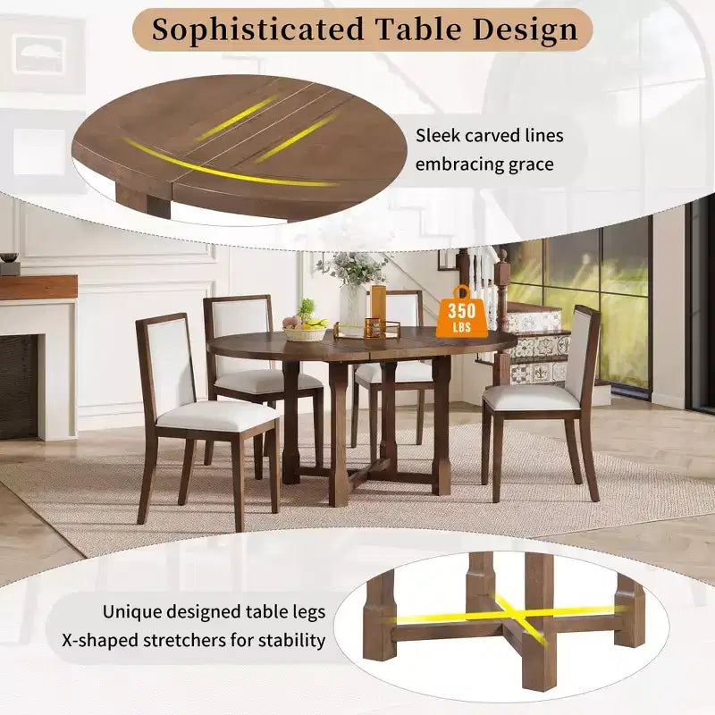 Table de cuisine style ferme Merax avec rallonge amovible et chaises rembourrées