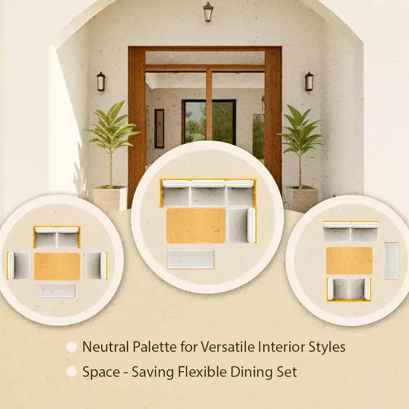 Ensemble de salle à manger 6 pièces pour 6 personnes, ensemble de salle à manger de style ferme, ensemble de table de coin repas peu encombrant pour cuisine et salle à manger, naturel + blanc - ModernLuxe