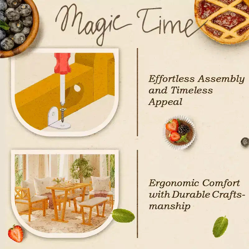Ensemble de salle à manger 6 pièces pour 6 personnes, ensemble de salle à manger de style ferme, ensemble de table de coin repas peu encombrant pour cuisine et salle à manger, naturel + blanc - ModernLuxe