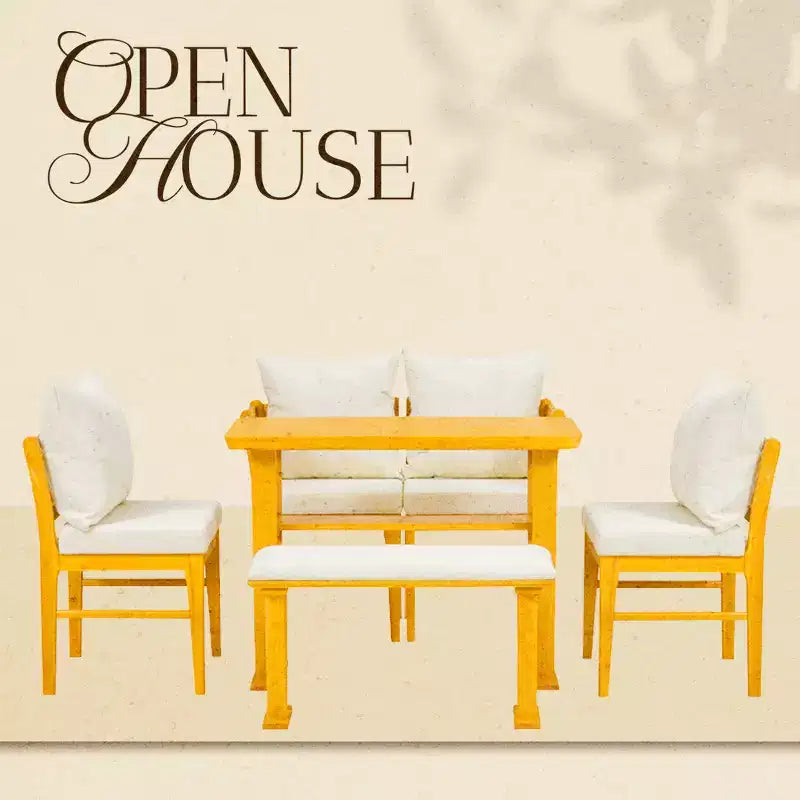 Ensemble de salle à manger 6 pièces pour 6 personnes, ensemble de salle à manger de style ferme, ensemble de table de coin repas peu encombrant pour cuisine et salle à manger, naturel + blanc - ModernLuxe