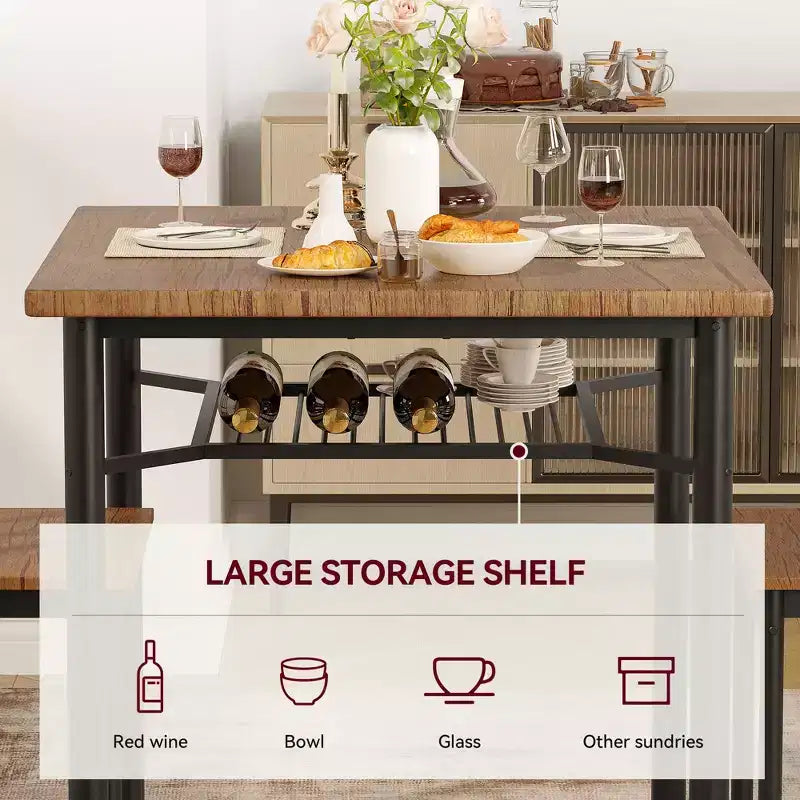 Ensemble Table à Manger 3 Pièces GustoWave, avec Casier à Vin, pour Petits Espaces, Appartement
