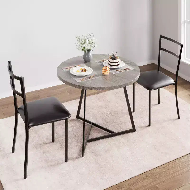 Ensemble de salle à manger rond 3 pièces pour 2 personnes, ensemble de table de cuisine avec 2 chaises rembourrées, cadre en métal et plateau de table imitation bois, mobilier de salle à manger de cuisine