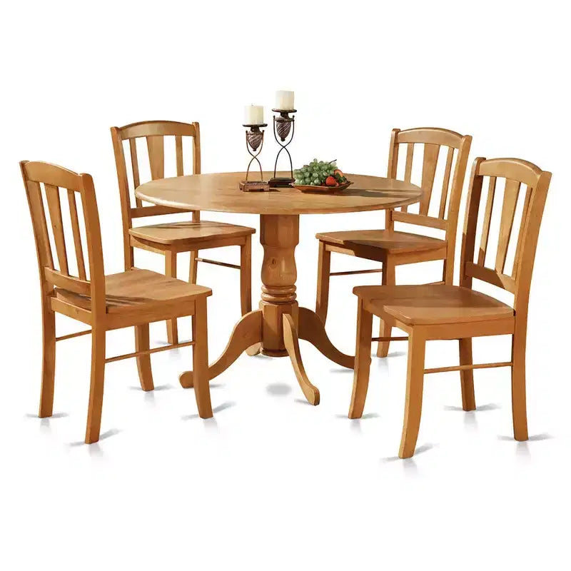 Ensemble table à manger ronde avec rallonges et 4 chaises HomeStock fini chêne