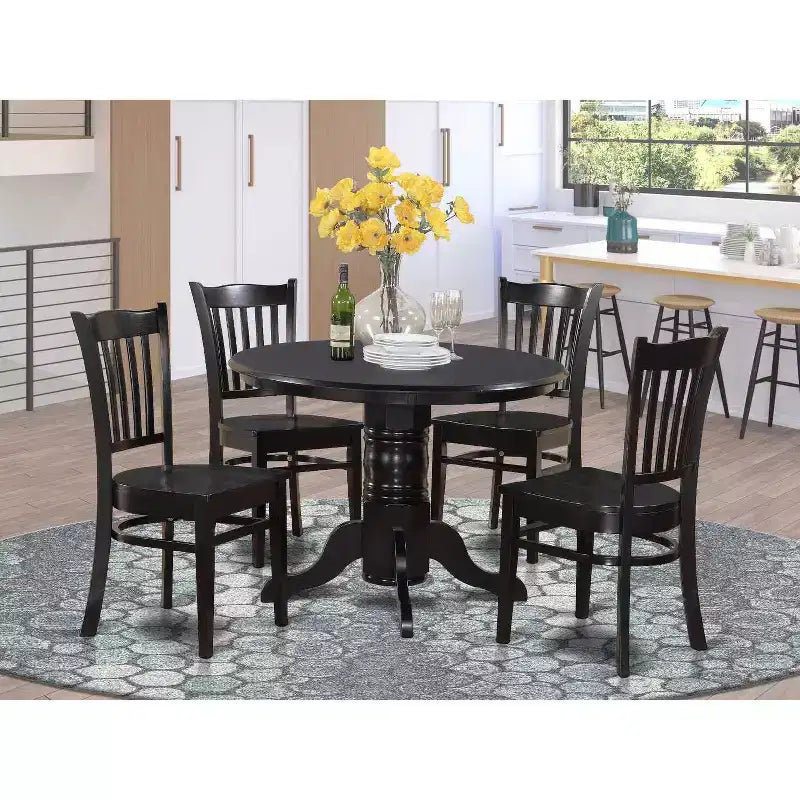 HomeStock Round Kitchen Table & Chair Set Linen White Modern Style SHGR5-WHI-W