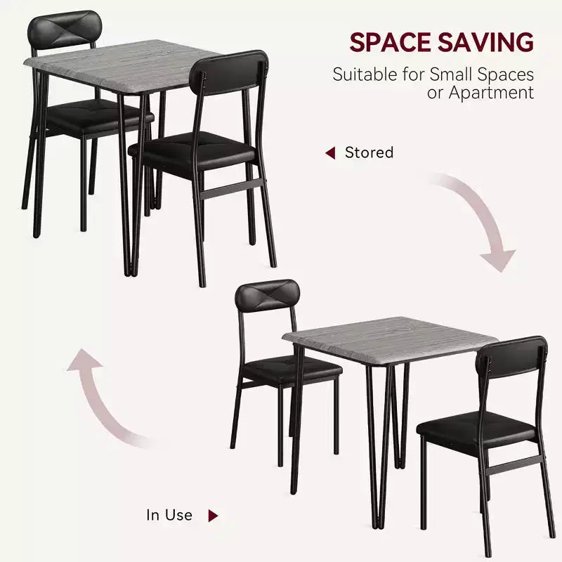 Ensemble de salle à manger Salutmeuble pour 2 personnes, ensemble de salle à manger 3 pièces, ensemble de table de salle à manger avec 2 chaises rembourrées pour petite cuisine d'appartement