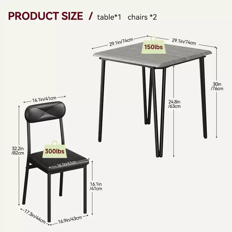 Ensemble de salle à manger Salutmeuble pour 2 personnes, ensemble de salle à manger 3 pièces, ensemble de table de salle à manger avec 2 chaises rembourrées pour petite cuisine d'appartement