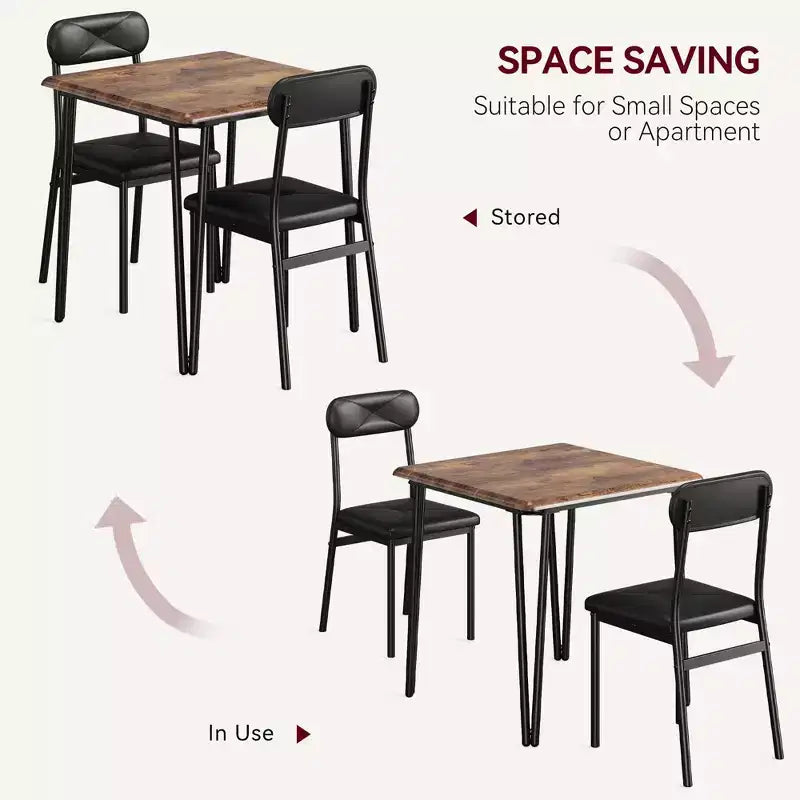 Ensemble de salle à manger Salutmeuble pour 2 personnes, ensemble de salle à manger 3 pièces, ensemble de table de salle à manger avec 2 chaises rembourrées pour petite cuisine d'appartement