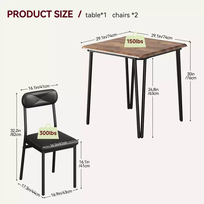Ensemble de salle à manger Salutmeuble pour 2 personnes, ensemble de salle à manger 3 pièces, ensemble de table de salle à manger avec 2 chaises rembourrées pour petite cuisine d'appartement