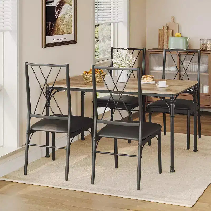 Ensemble table et 4-6 chaises de salle à manger – Table de cuisine avec banc rembourré, compact pour petits espaces, couleur bois clair